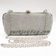 shiny rhinestone diamond silver evening clutch bag with metal frame