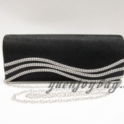 Black pleated Satin clutch purse with crystal rhinestone