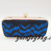 Gold metal frame Blue wave pattern PU leather clutch bags