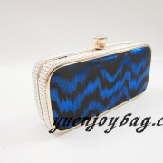 Gold metal frame Blue wave pattern PU leather clutch bags with rhinestone clasp - side view