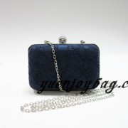 China Blue lace satin evening purse clutch bag with metal frame