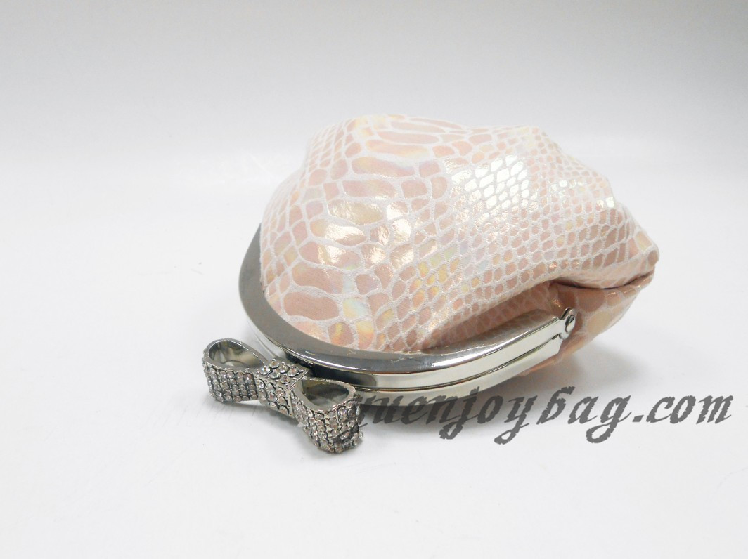 Snake Skin Embossed PU Leather little coin purse with metal frame