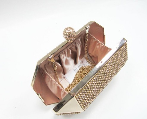 Designer gold crystal rhinestone women evening handbag with diamond - lining view