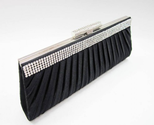 Fashion 2014 black pleated diamond metal frame clutch bag with rhinestone