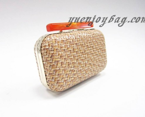 Gold metal frame clutch bag with knitted PU leather