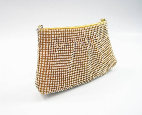 Golden Crystal rhinestone pouch small little women wallet - side view