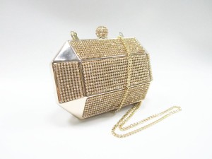 Metal frame gold box crystal rhinstones bridal evening bag clutch purse to match evening dress