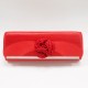 Red pleated satin flower evening purse clutch bag