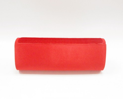 Red pleated satin flower evening purse clutch bag - back view