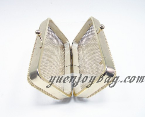 Small metal grid gold transparent kiss lock frame evening purse - open view