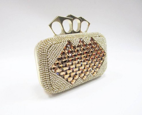 Women's knuckle finger metal frame Golden crystal rhinestone evening bag
