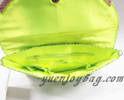 snake skin PU leather ladies' evening handbag with diamond decoration to go with evening dress - lining view