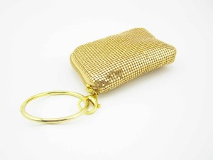 Golden aluminium metal sequin small wristlet zipper purse for iphone
