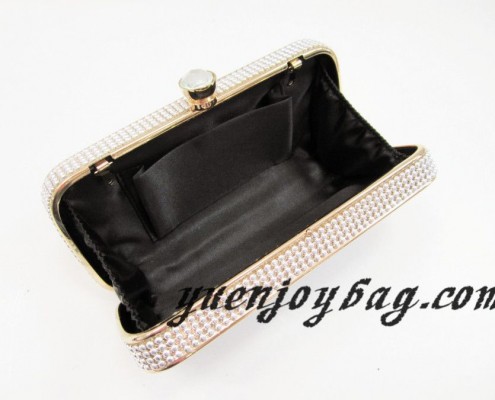 Ladies fashion Gold metal frame Blue wave pattern PU leather clutch bags with rhinestone clasp - lining view