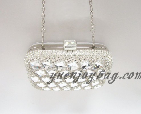 Shiny silver crystal rhinestone diamond metal frame hard box clutch party bag