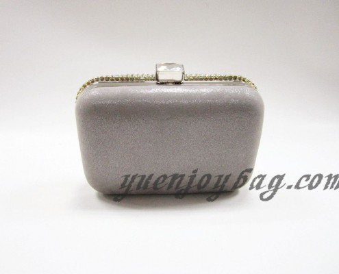 Shiny silver crystal rhinestone diamond metal hard box clutch party bag - back view