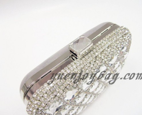 Shiny silver crystal rhinestone diamond metal hard box clutch party bag - top view