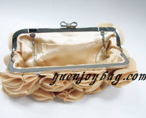 Beige chiffon satin flower bridal evening clutch bag from China manufacturer - lining view