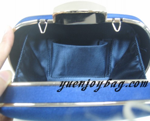 Designer Navy blue satin metal frame clutch purse Prom bag