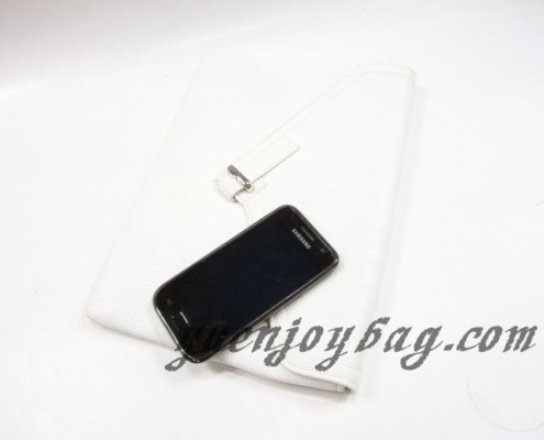 White PU leather women's envelope evening bag clutch crossbody handbag - contrast view