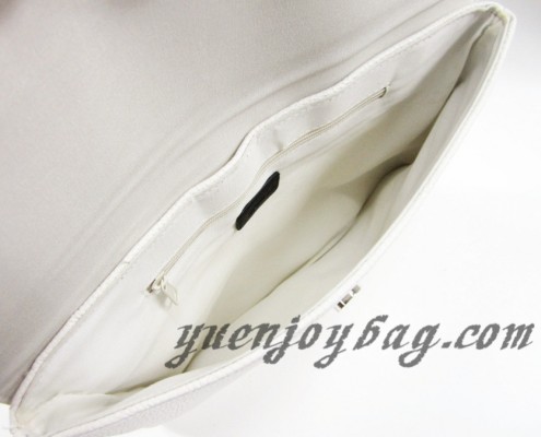 White PU leather women's envelope evening bag clutch crossbody handbag - lining view