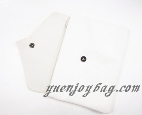 White PU leather women's envelope evening bag clutch crossbody handbag - open view