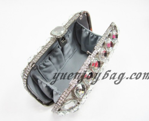 Wholesale Celebrities luxury crystal rhinestone evening metal box clutch handbag - lining view