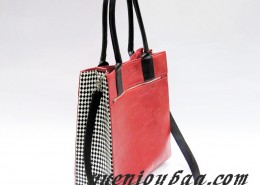 Black White plaid Red PU leather totes handbag