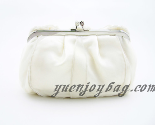 Women's Floral Decorated Soft Satin and Organza Evening Clutch Bag with Bead Chain - back view