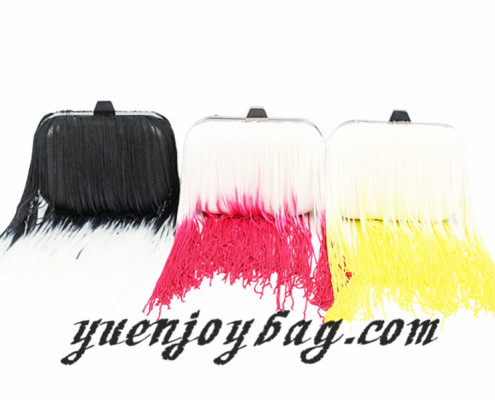 Women's Gradient Color Tassels Decorated Pu Leather Evening clutch Bag with metal frame